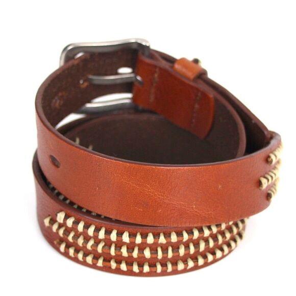 TAN BROWN GENUINE LEATHER 1 1/8"Wd DRESS CASUAL WOMEN'S BELT Sz M (M16 - Picture 4 of 12